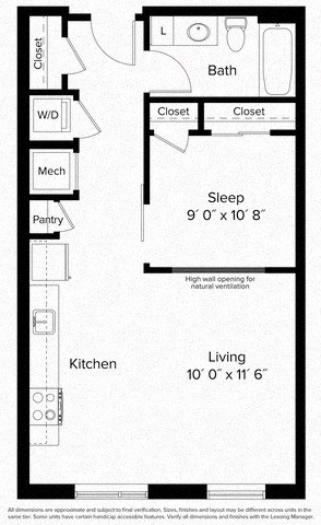 1 bed 1 bath floorplan M at Fort Totten Square, Washington DC, 20011
